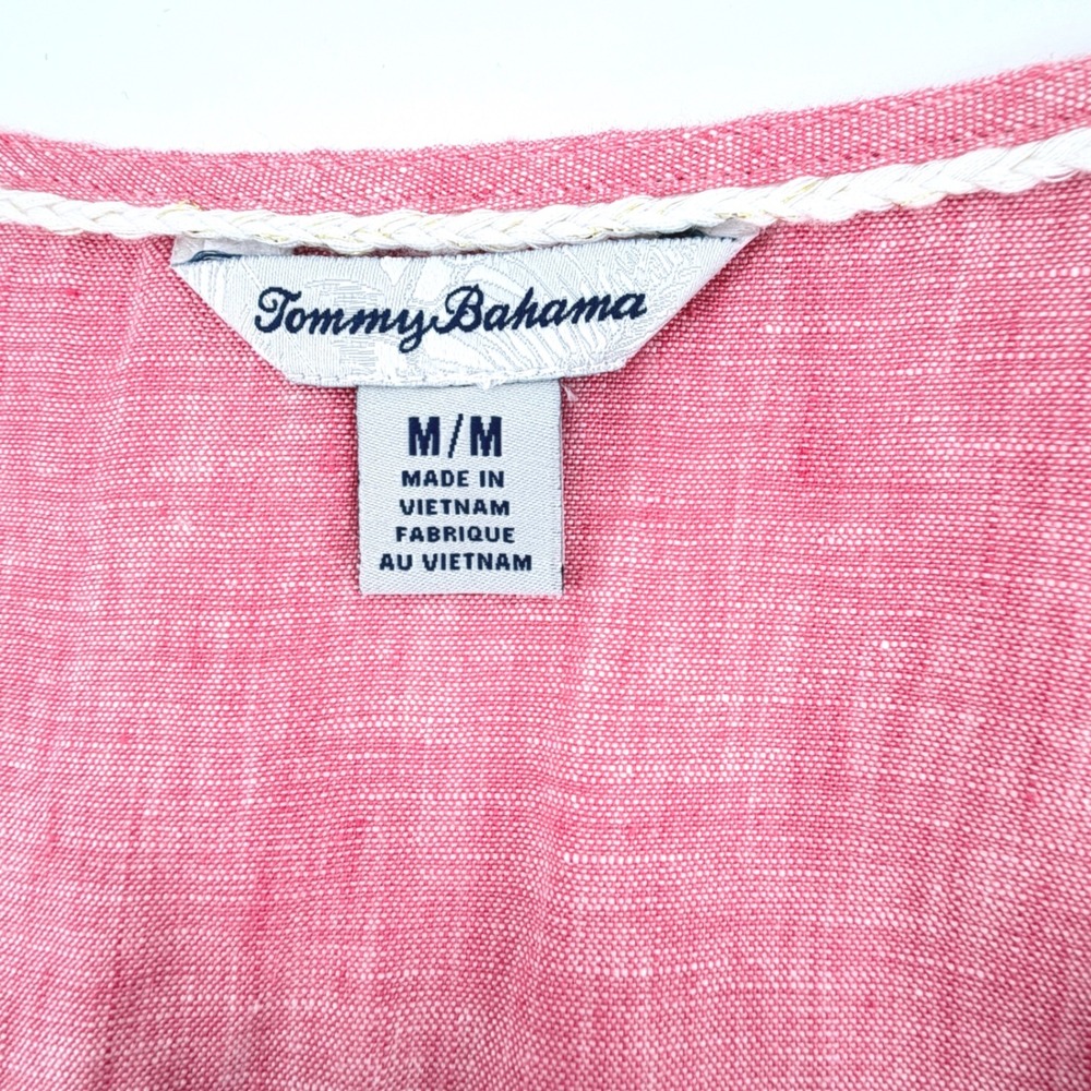 Tommy Bahama Tunic Women Size M Coral Pink 100% Linen Lace Up Tassel Top - Picture 4 of 10